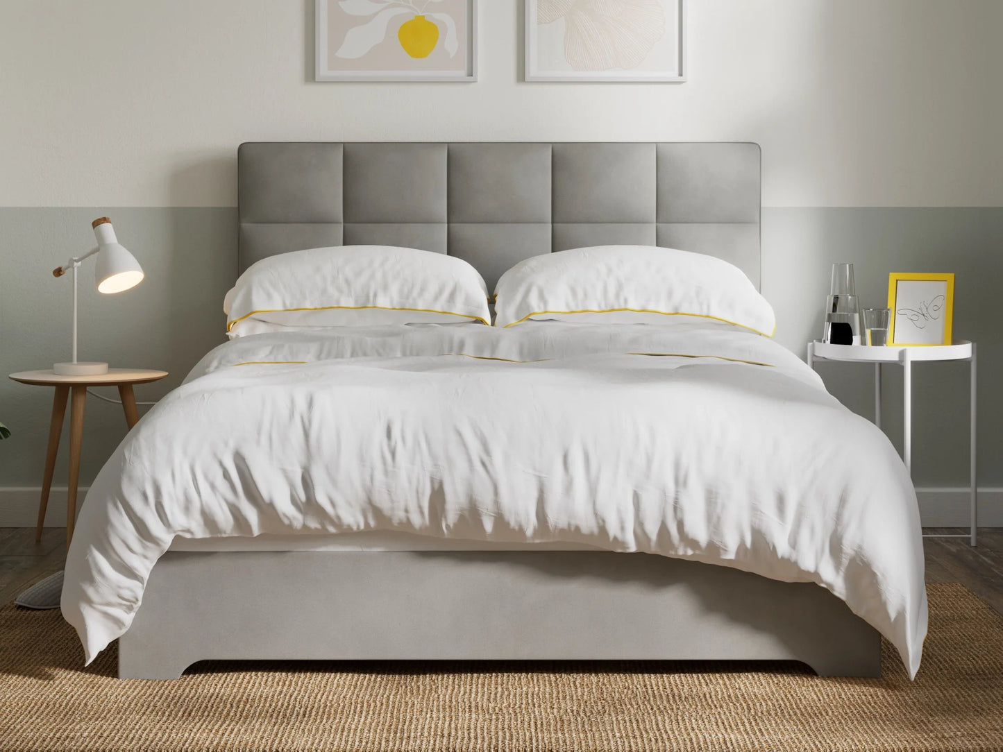 Beds Bunks Mattresses  bed frame in woven fabric - upholstered modern bed frame in grey and oat