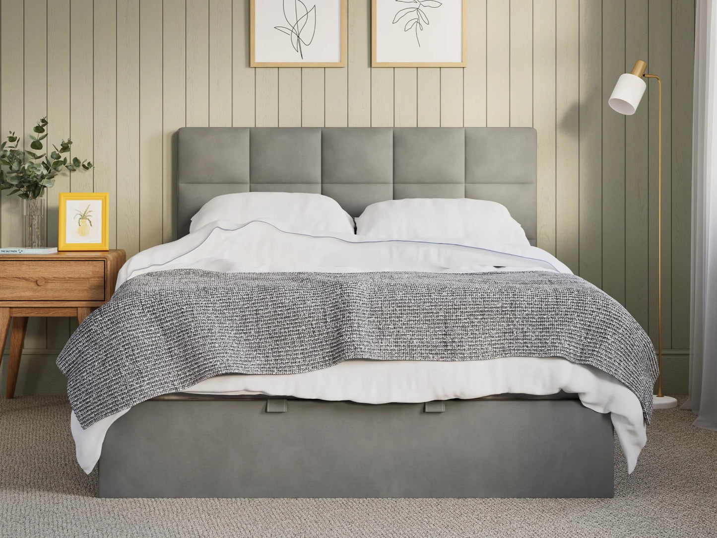 Beds Bunks Mattresses  Grey Ottoman Bed Frame with Woven Fabric Upholstery