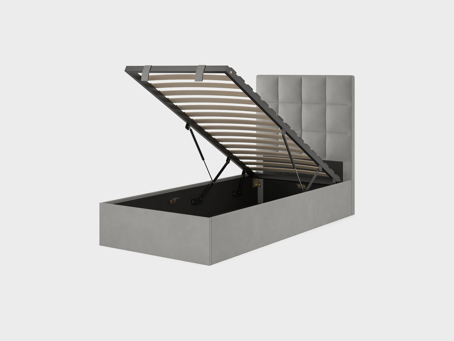 BBM Ottoman Bed Frame – Grey Woven Fabric with Hydraulic Storage