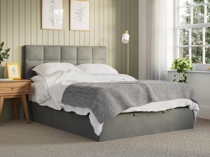 BBM Ottoman Bed Frame – Grey Woven Fabric with Hydraulic Storage