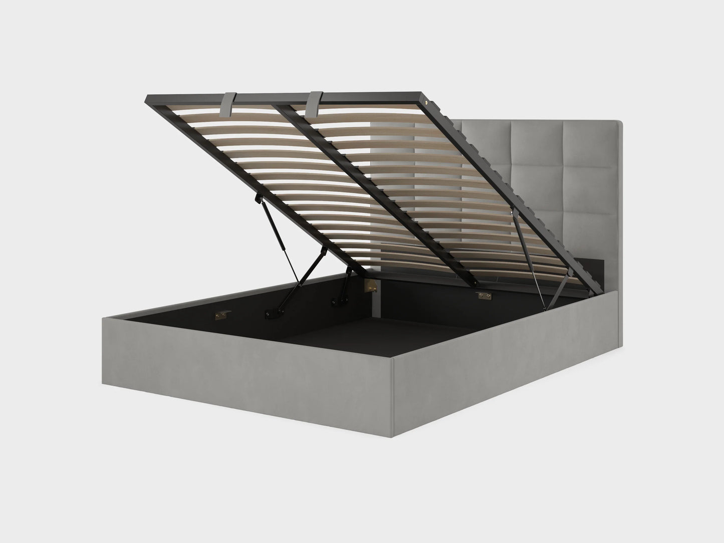 BBM Ottoman Bed Frame – Grey Woven Fabric with Hydraulic Storage
