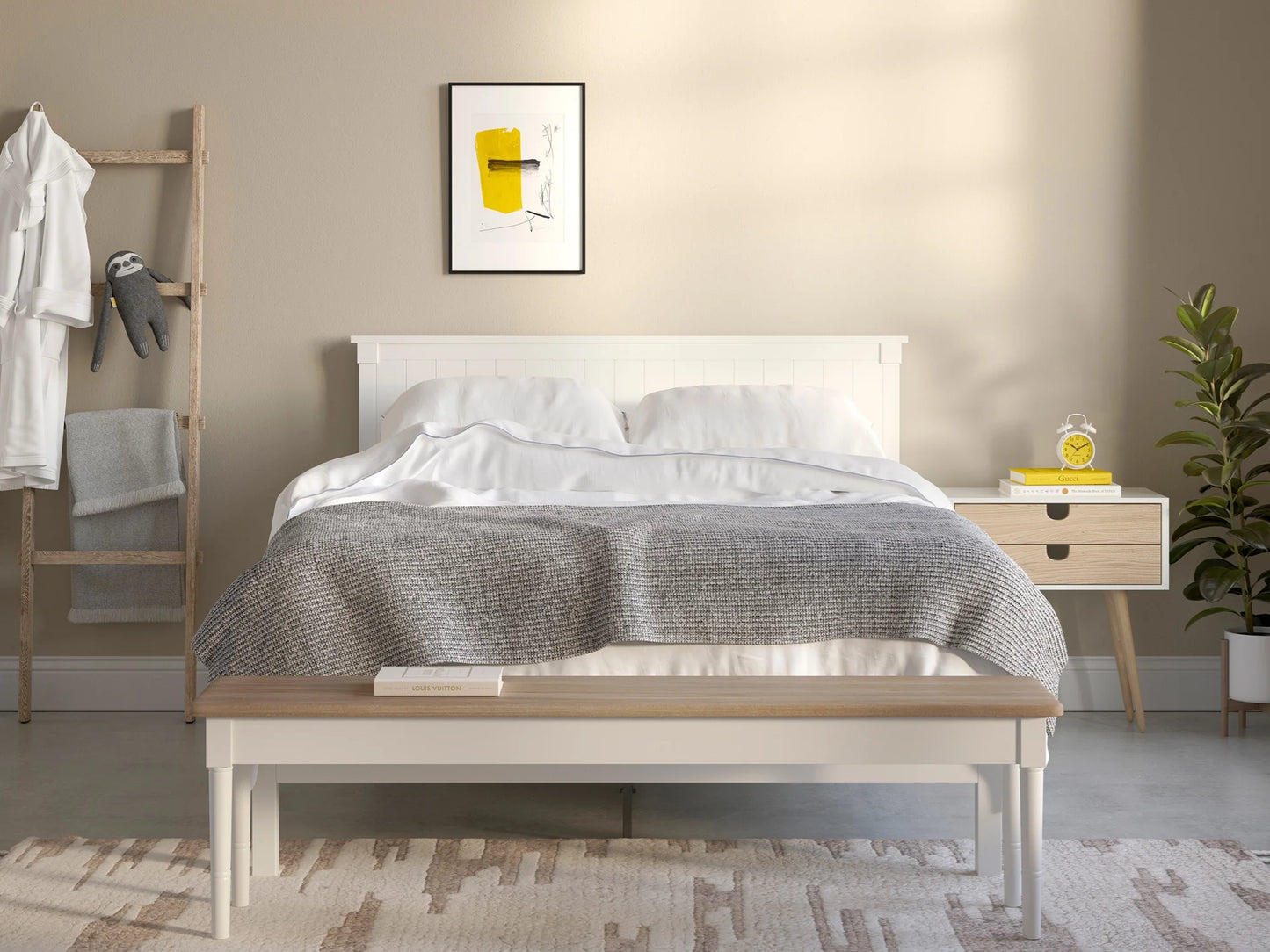Beds Bunks Mattresses wooden bed frame in grey woven fabric