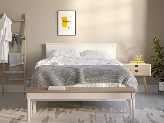 Beds Bunks Mattresses wooden bed frame in grey woven fabric