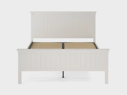 BBM Wooden Bed Frame – Solid Wood with Woven Fabric Headboard