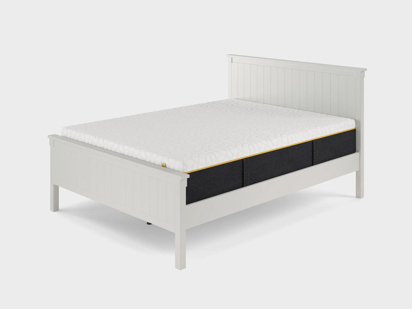 BBM Wooden Bed Frame – Solid Wood with Woven Fabric Headboard