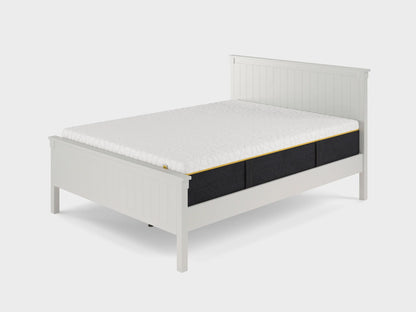 BBM Wooden Bed Frame – Solid Wood with Woven Fabric Headboard