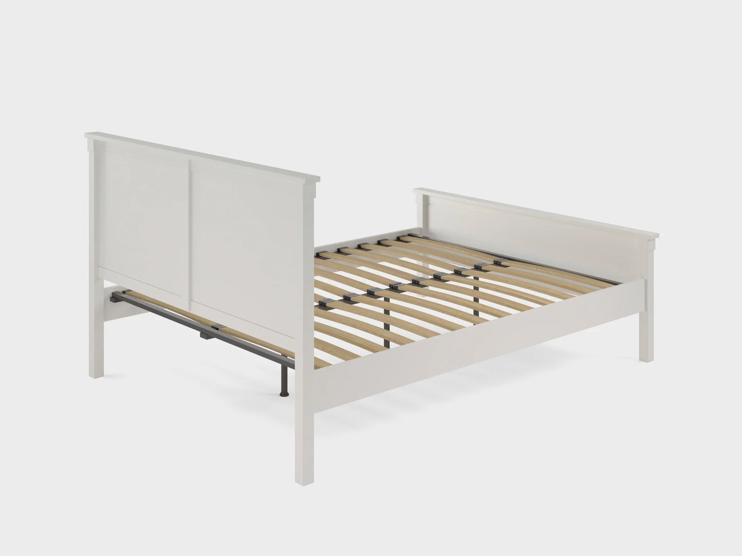 BBM Wooden Bed Frame – Solid Wood with Woven Fabric Headboard